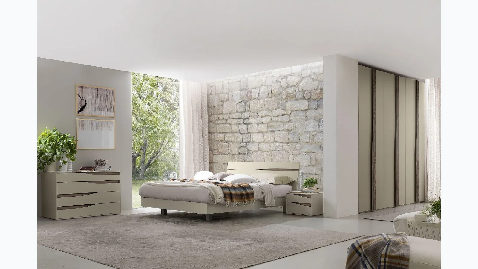 Bed in clay finish and dark elm with headboard with LED light Infinity Eros by S75