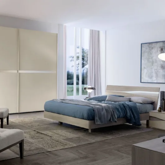 Bed with headboard in light elm melamine Infinity Sirio by S75.