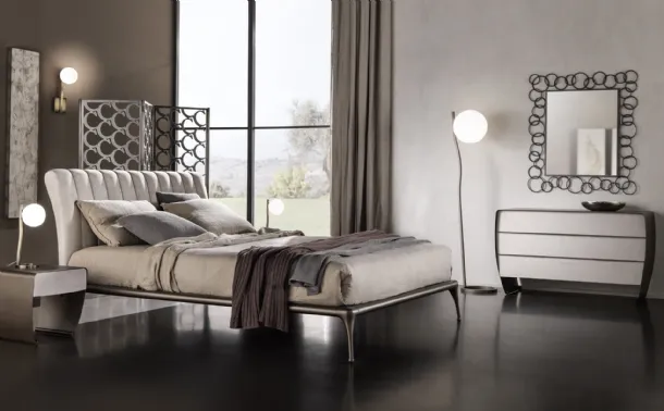 Single bed with upholstered headboard and vertical quilting Iseo by Cantori.