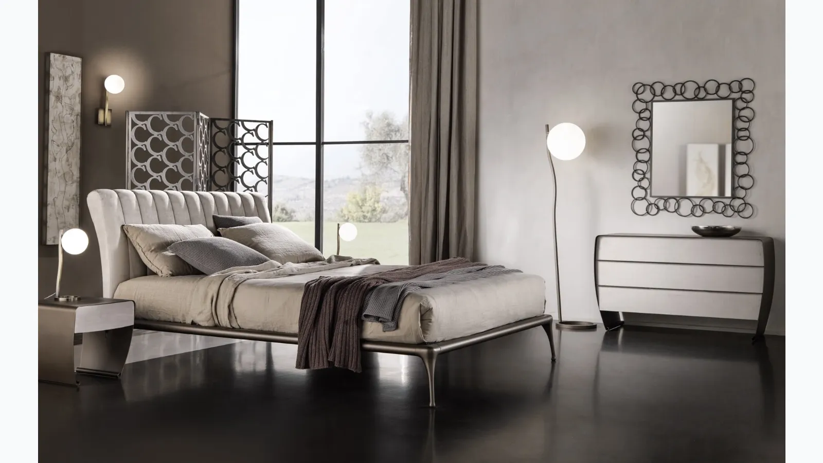 Single bed with upholstered headboard and vertical quilting Iseo by Cantori.