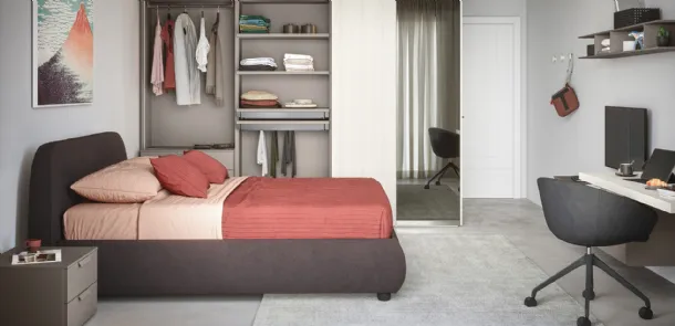 Upholstered bed with Kora headboard by Cinquanta3.