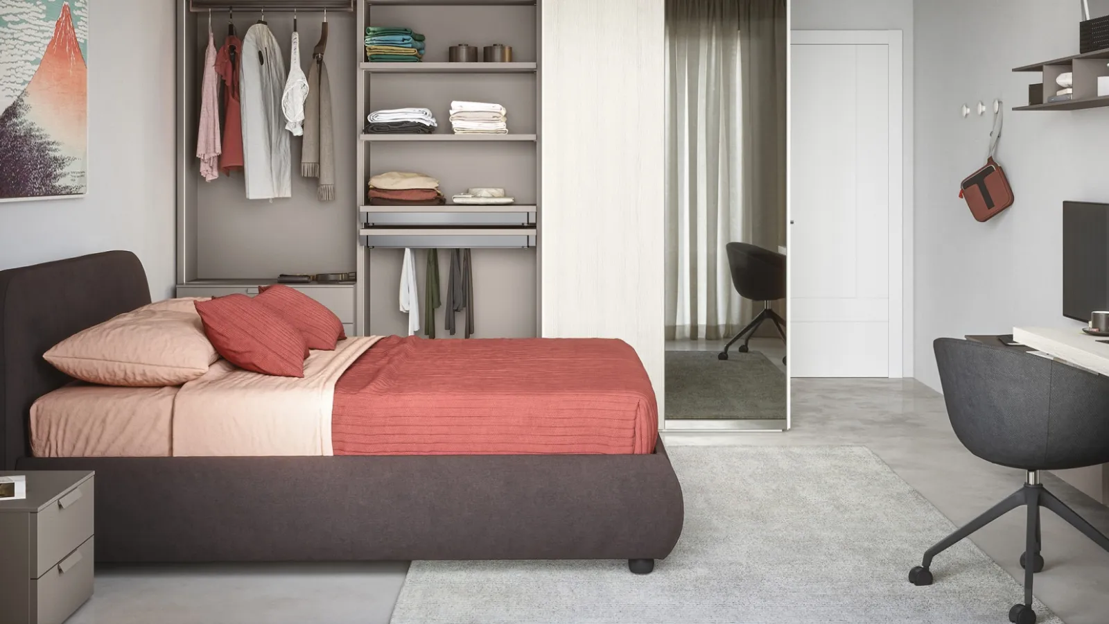 Upholstered bed with Kora headboard by Cinquanta3.