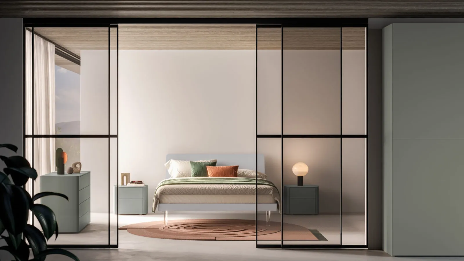 Bed Larissa Night 23 in matte lacquered Orme Feather