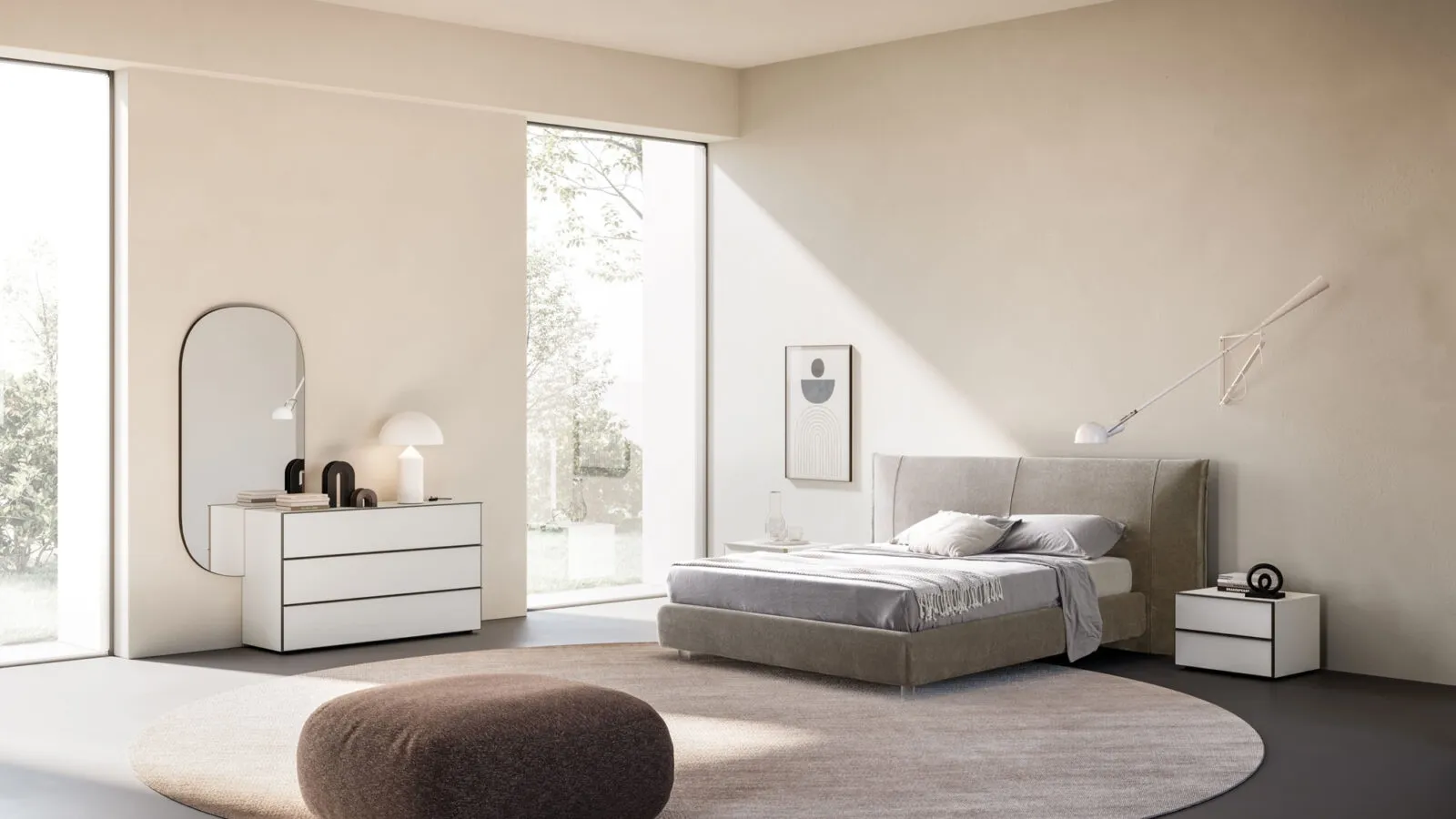 Lavinia Night 04 upholstered bed in Orme fabric.