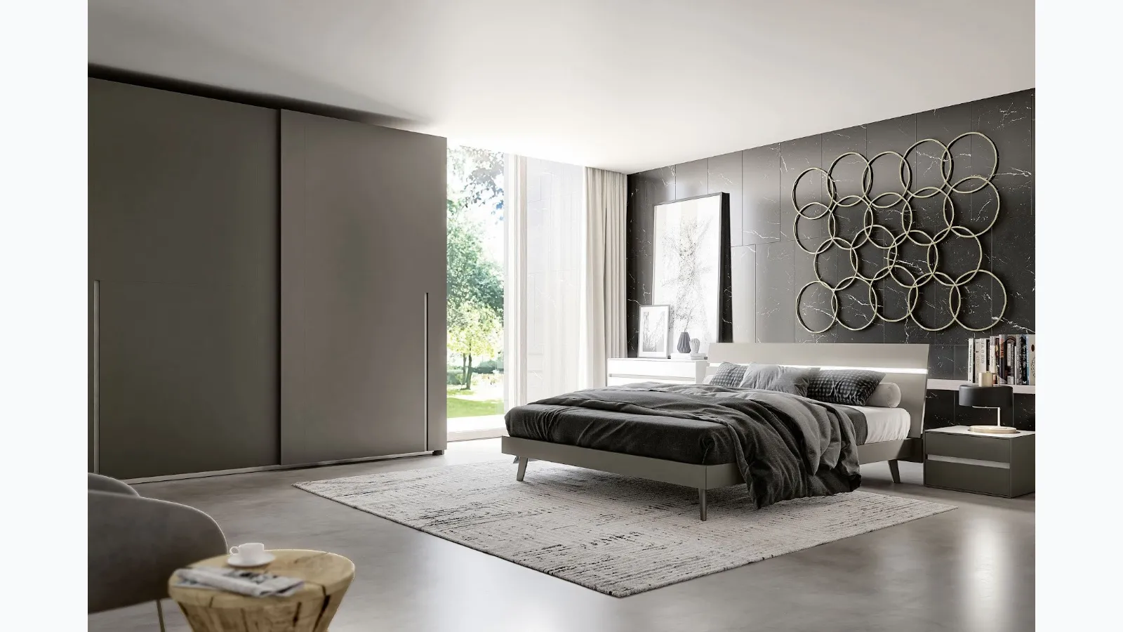 Bed with illuminated headboard Line Led by S75
