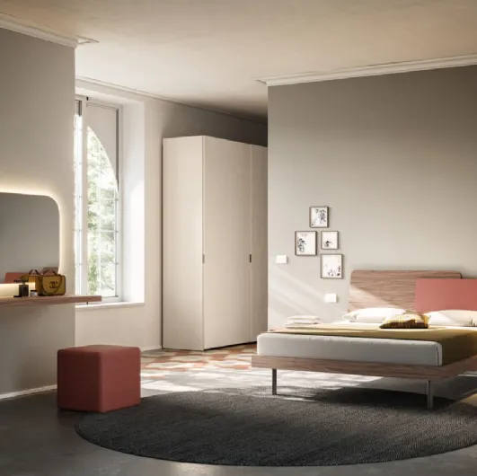 Double bed Loli Night 19 in textured Walnut and Brick by Orme