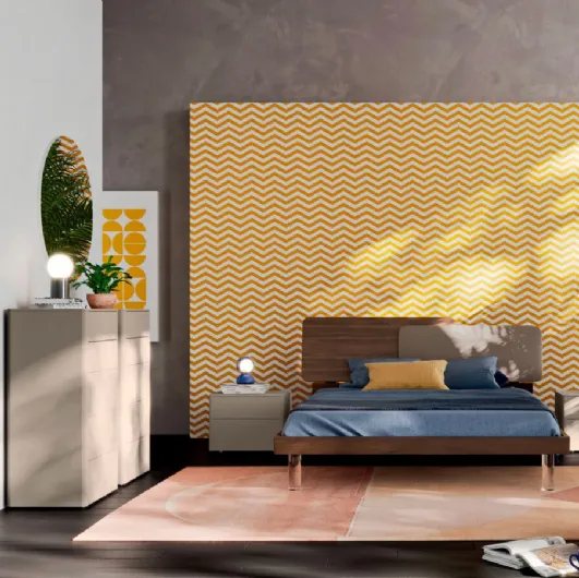 Bed with a headboard in terracotta material and eco-leather Loli by Orme.