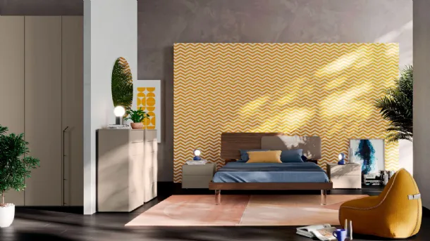 Bed with a headboard in terracotta material and eco-leather Loli by Orme.