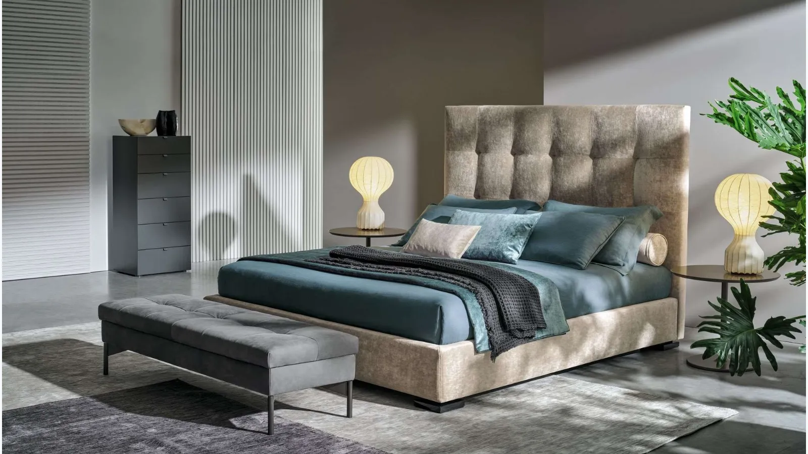 Bed with Max Capitonné High Headboard by Twils.