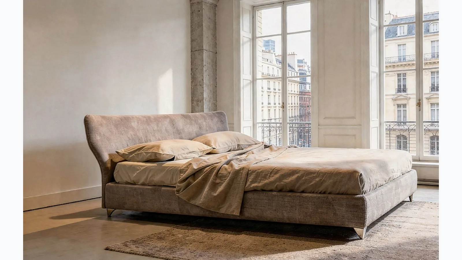 Maya Plus bed with padded fabric by Alivar