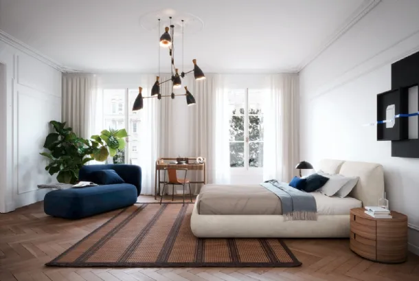 Novamobili's Midnight bed in upholstered fabric.