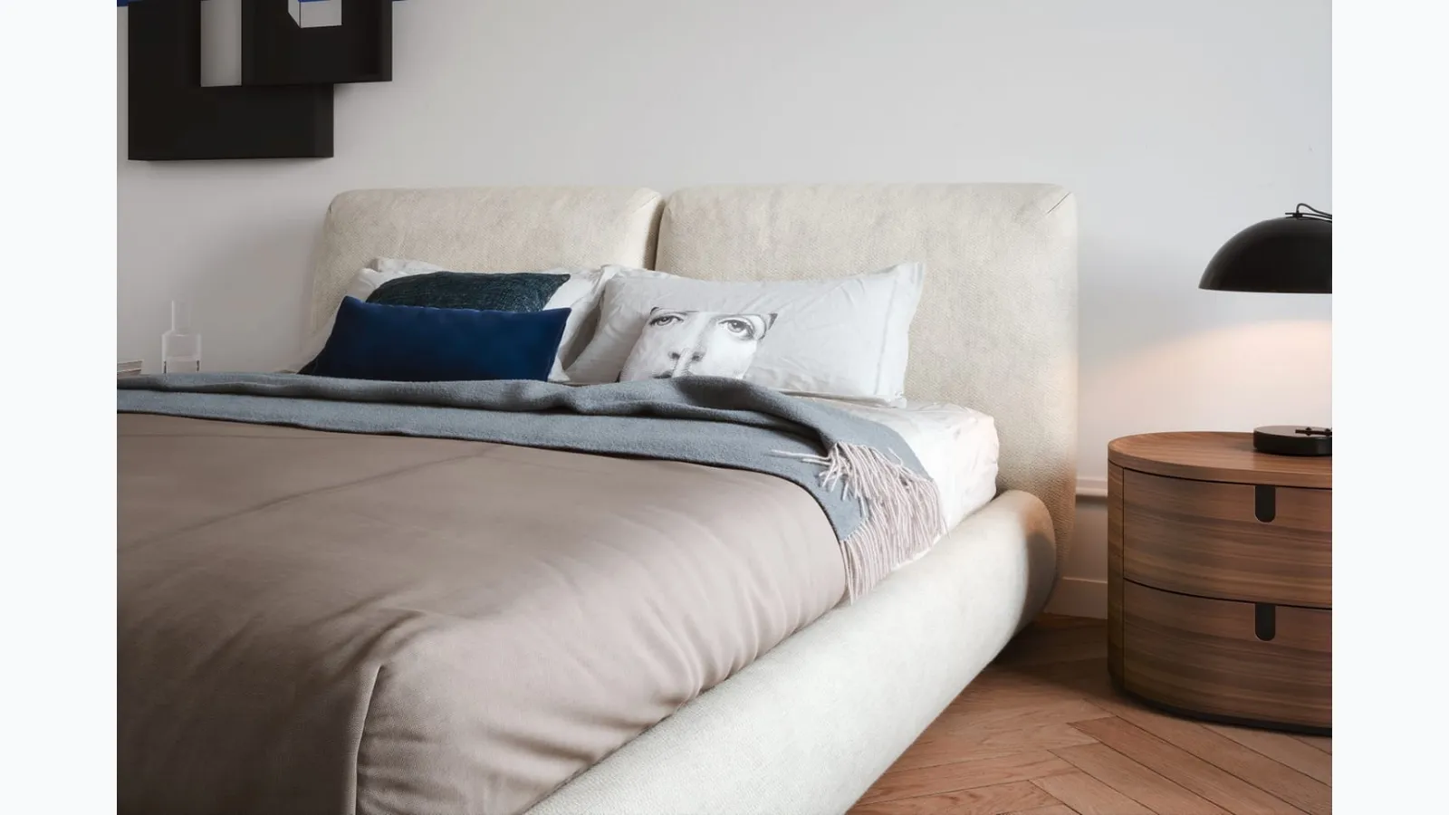 Novamobili's Midnight upholstered fabric bed.