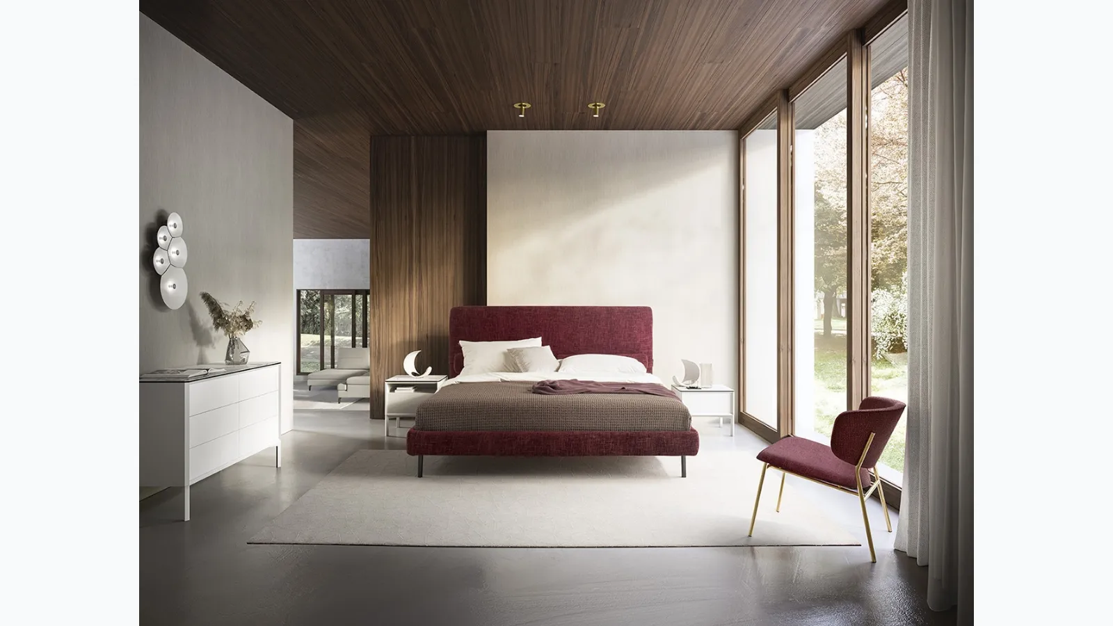 Bed with Mies headboard by Calligaris