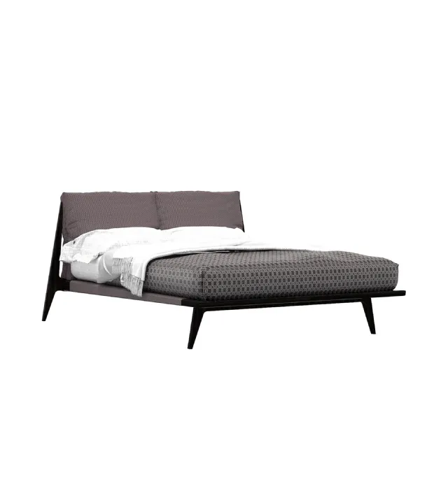 Solid wood bed with padded Nautilus headboard by Tonin Casa.