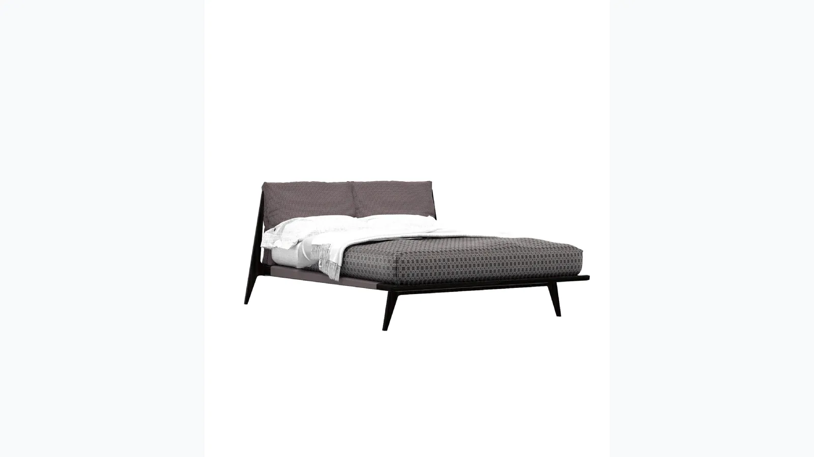 Solid wood bed with padded Nautilus headboard by Tonin Casa.