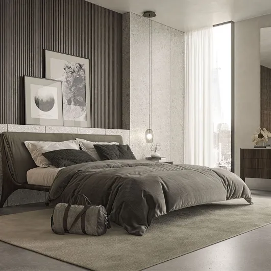 Nelson wooden bed with upholstered headboard by Cattelan Italia