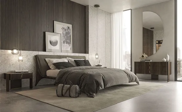 Nelson wooden bed with upholstered headboard by Cattelan Italia