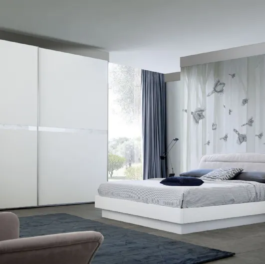 Bed with fabric headboard in Oasi Bouclè S75.