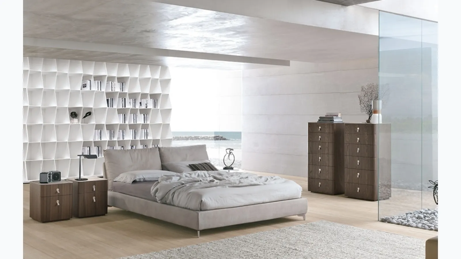 Leather bed with Oasi headboard by Alivar