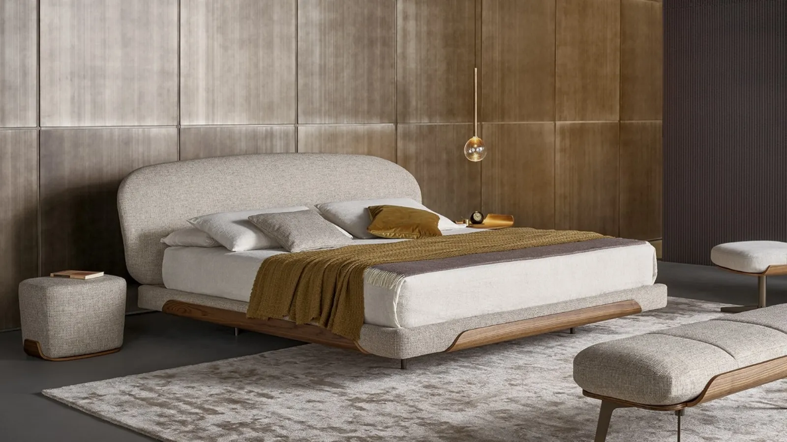 Bed with Olos Bed headboard by Bonaldo