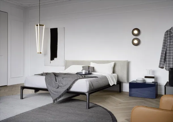 Bed with fabric headboard and wooden frame Park by Novamobili.