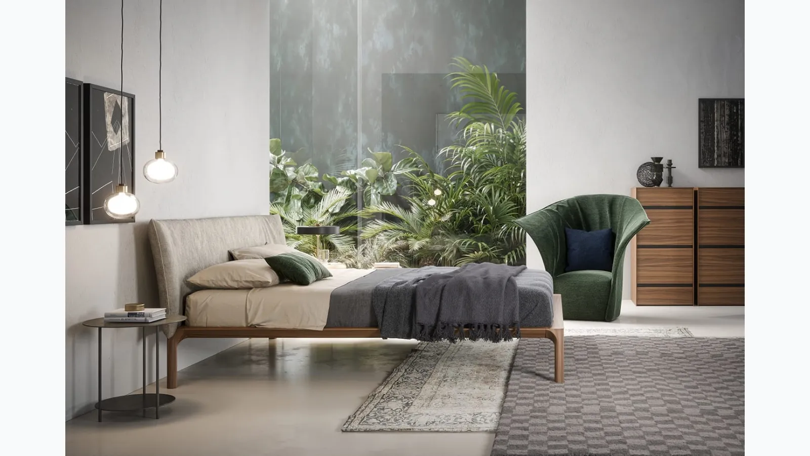 Bed with fabric headboard and wooden frame Park by Novamobili