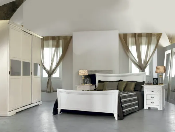 Tranquil white lacquered wooden bed with headboard by Tonin Casa.