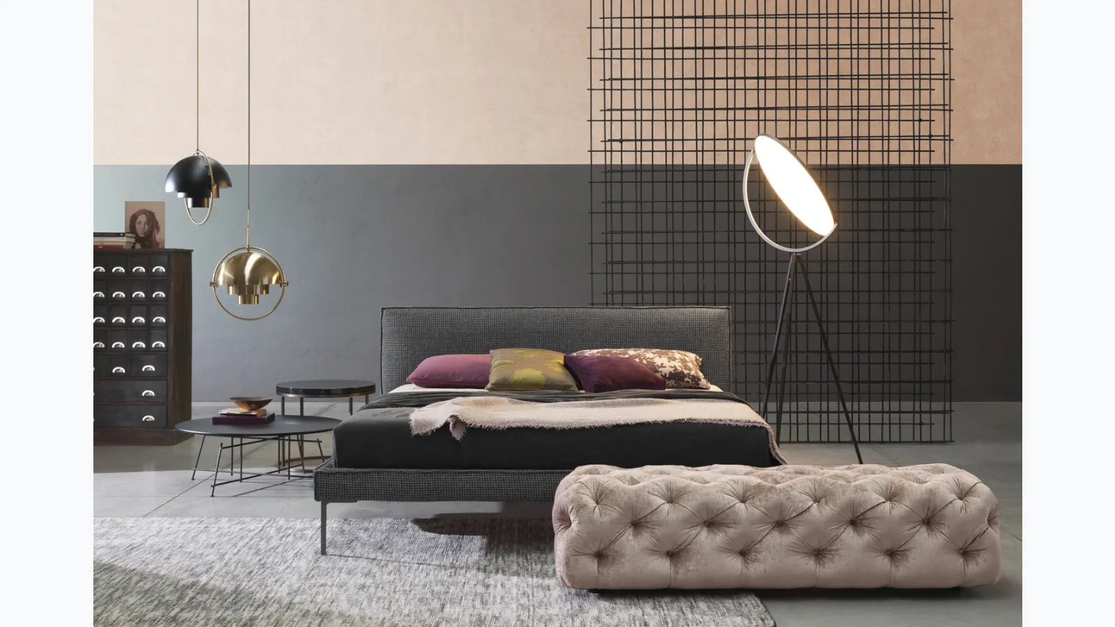 Bed in Planet Gold fabric by Flexteam