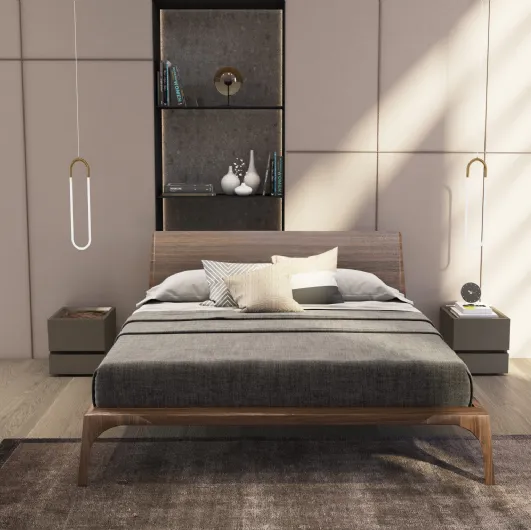 Canopy bed in Canaletto walnut wood veneer by Presotto.