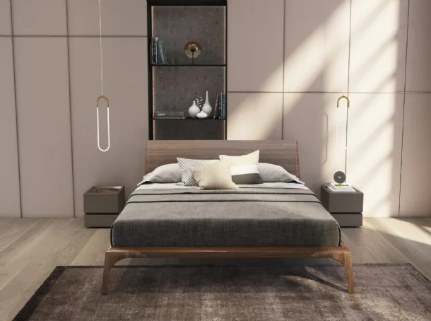 Canopy bed in Canaletto walnut wood veneer by Presotto.