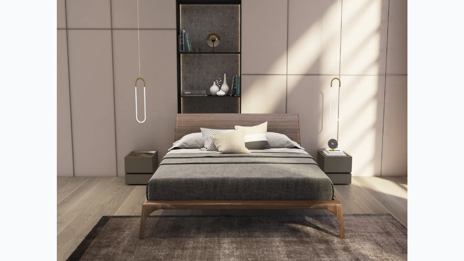 Canopy bed in Canaletto walnut wood veneer by Presotto.