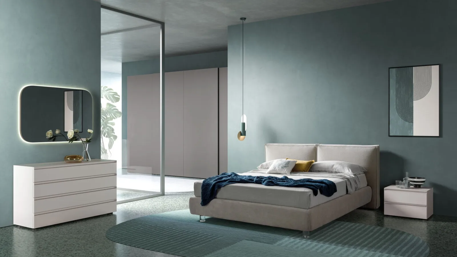 Sally Night 31 upholstered bed in  Orme fabric.