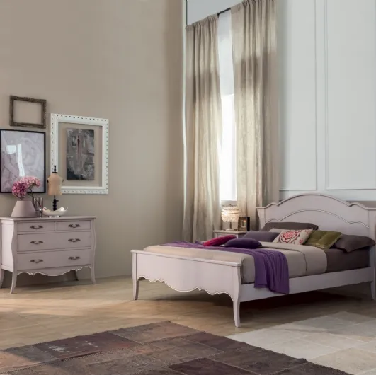 Wooden bed lacquered lilac with linear decorations Sandy by Tonin Casa.