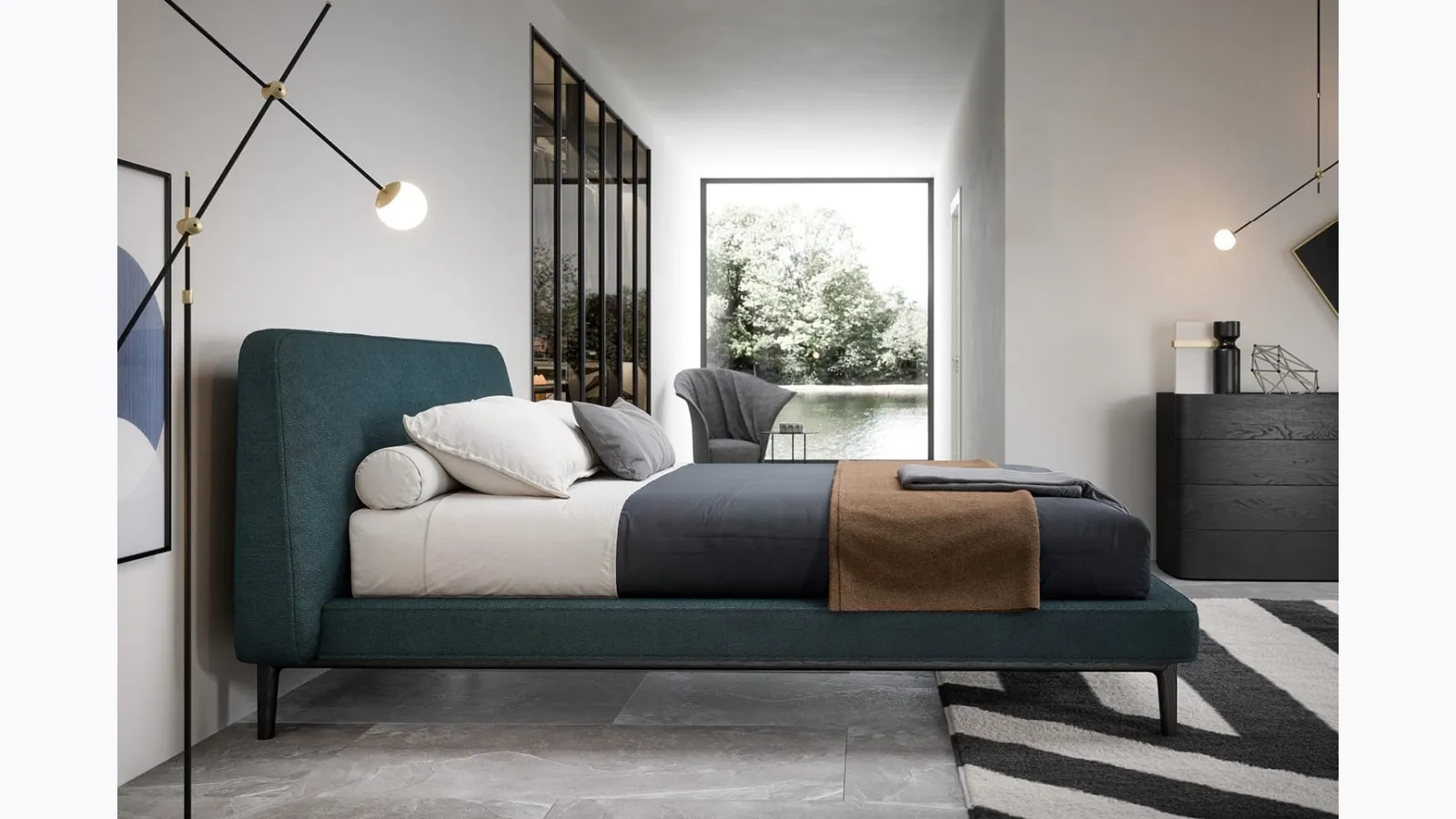 Bed Seeyou in padded fabric by Novamobili.