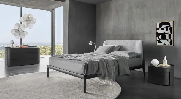 Sissi bed with upholstered fabric headboard by Sangiacomo.