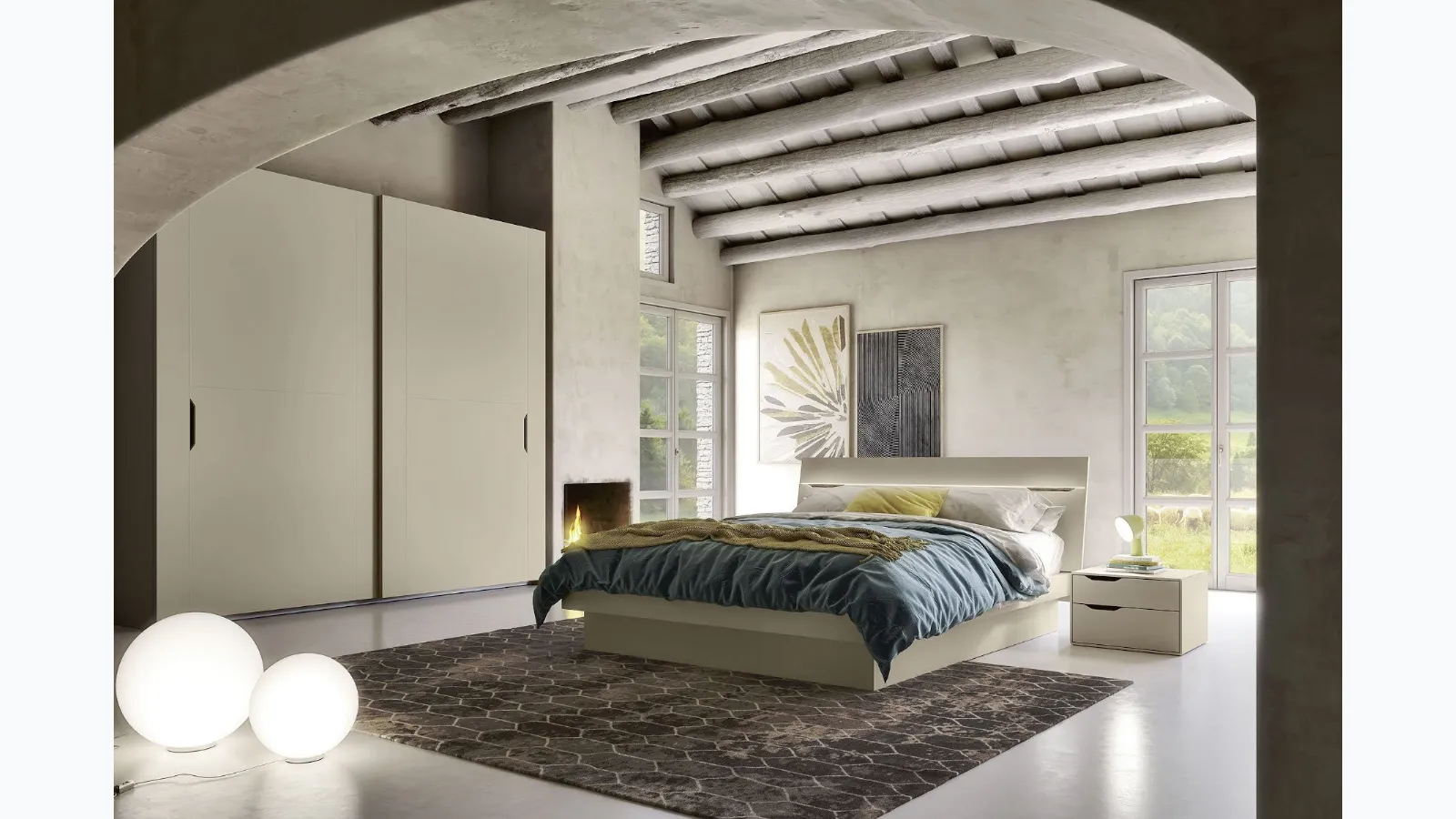 Double bed with illuminated headboard with S75 Street Led.