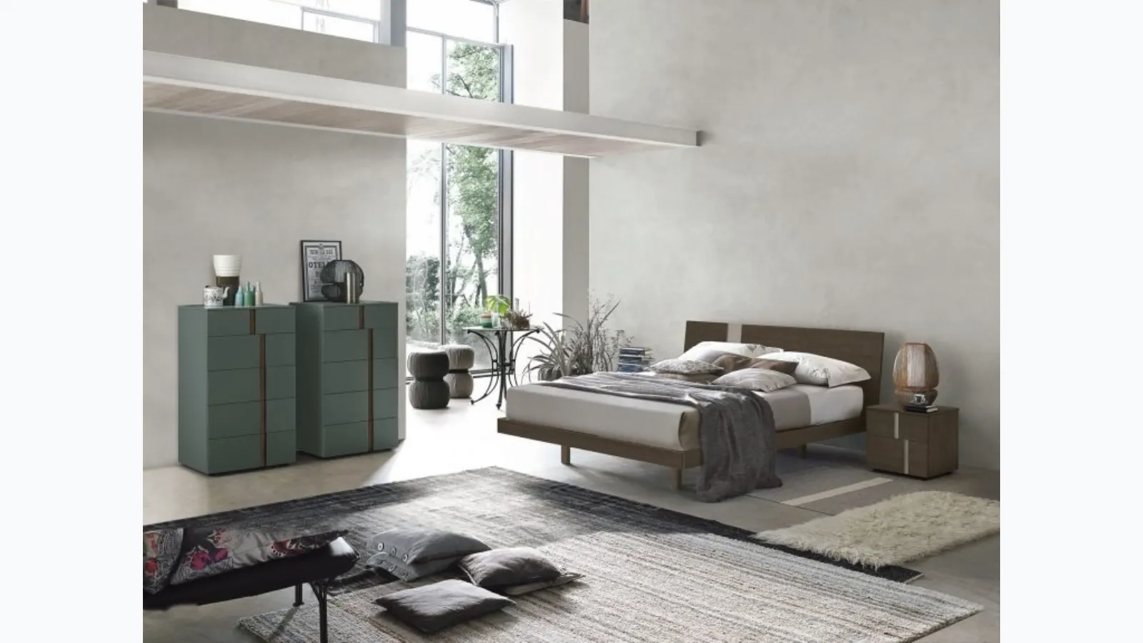 Oak moka wood tablet bed with alpaca textured insert by Tomasella.