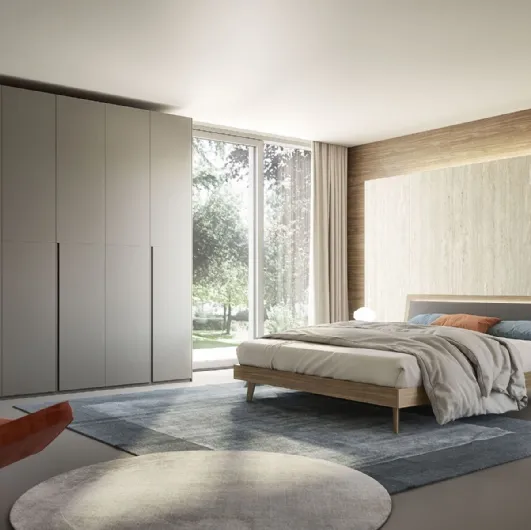 Bed in melamine finish walnut and illuminated headboard Tahiti Led by S75