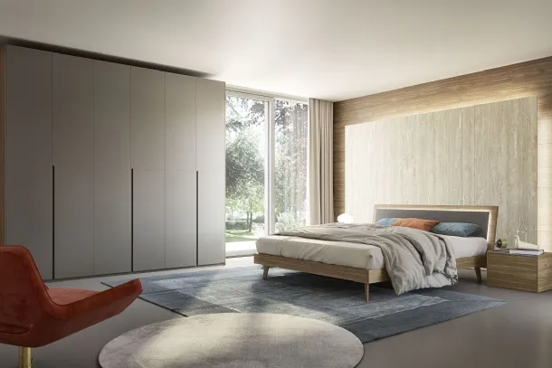 Bed in melamine finish walnut and illuminated headboard Tahiti Led by S75