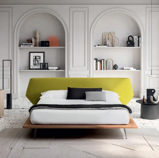 Bed with fabric headboard and wooden frame Taipei by Felis.