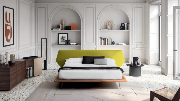 Bed with fabric headboard and wooden frame Taipei by Felis.