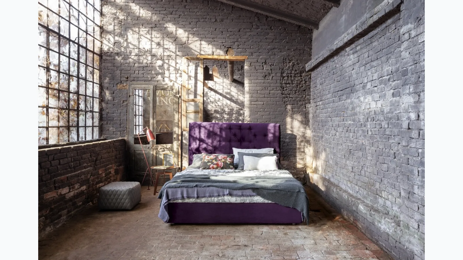 Purple velvet single and a half bed by Flexteam