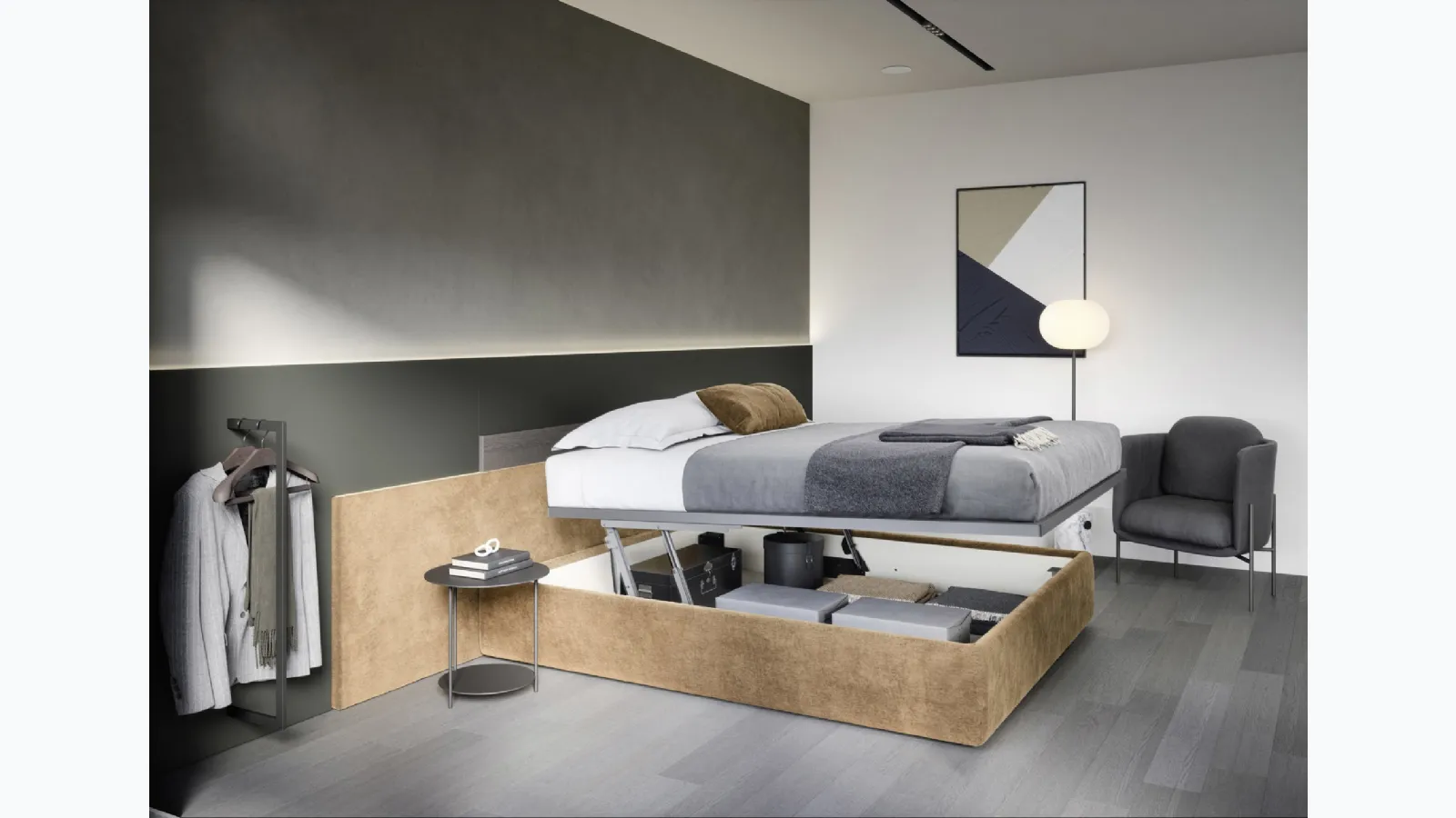 Time bed with storage headboard by Novamobili