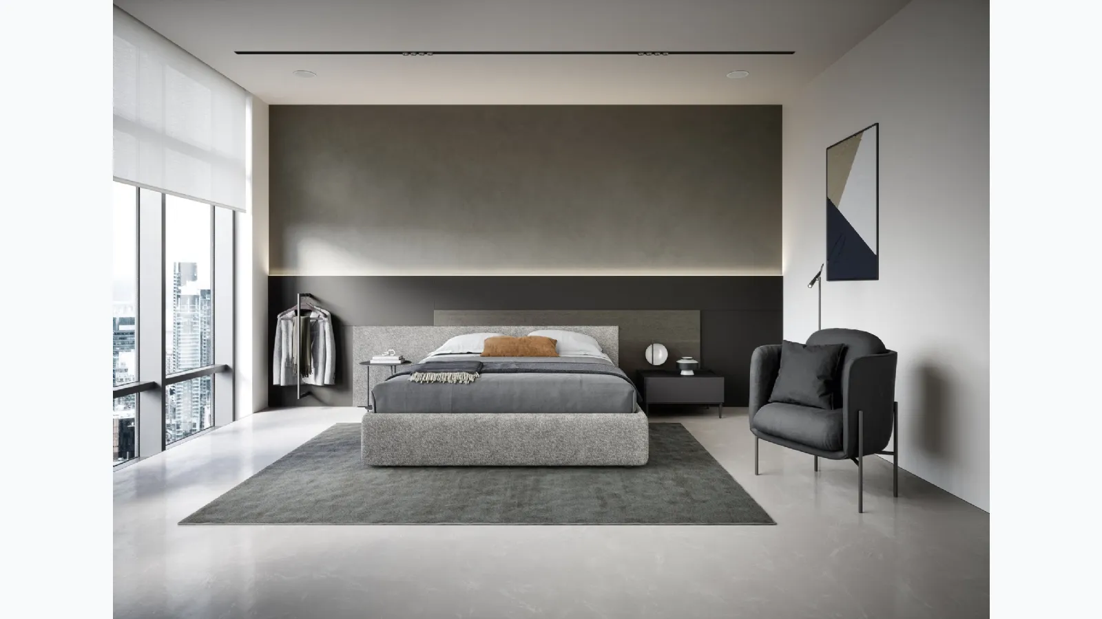 Time headboard bed with storage by Novamobili.