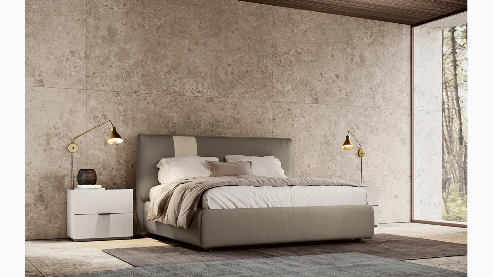 Fabric upholstered Tetris bed by Colombini Casa.