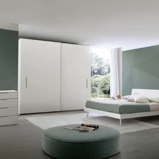 White matte finished bed with Time Led headboard by S75.