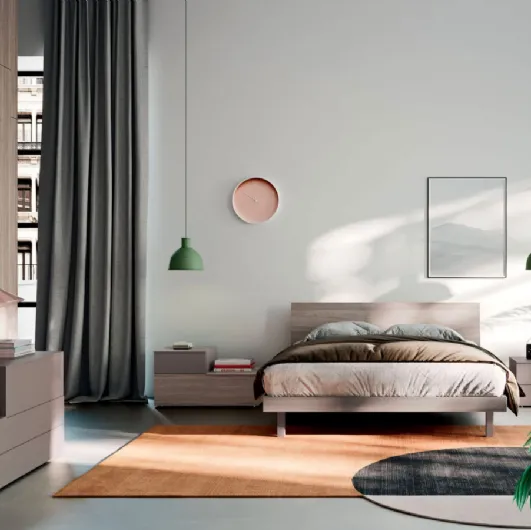 Double bed with Trapezio headboard in oxidized materico by Orme