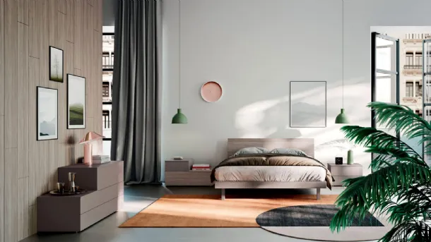 Double bed with Trapezio headboard in oxidized materico by Orme