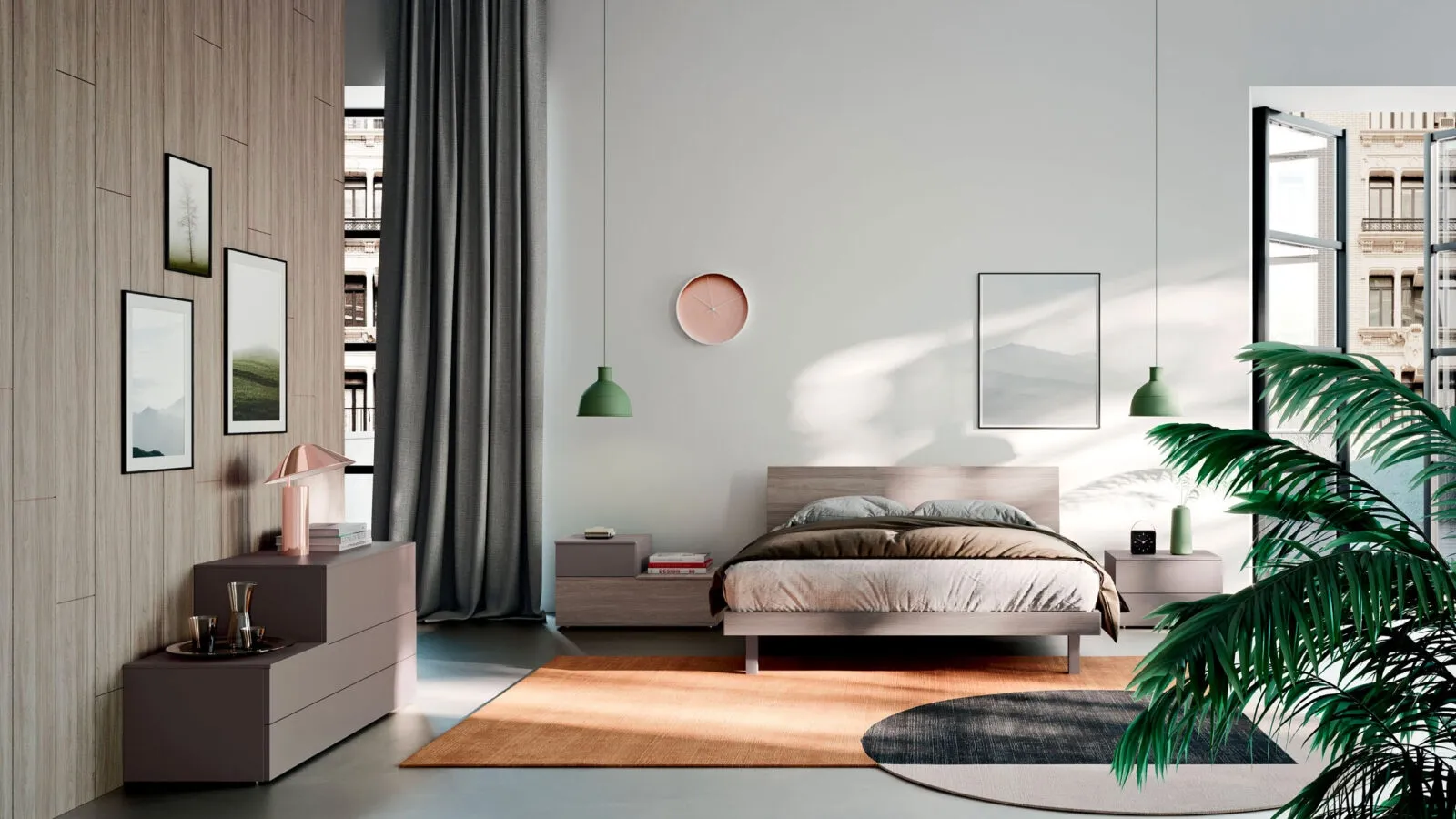 Double bed with Trapezio headboard in oxidized materico by Orme