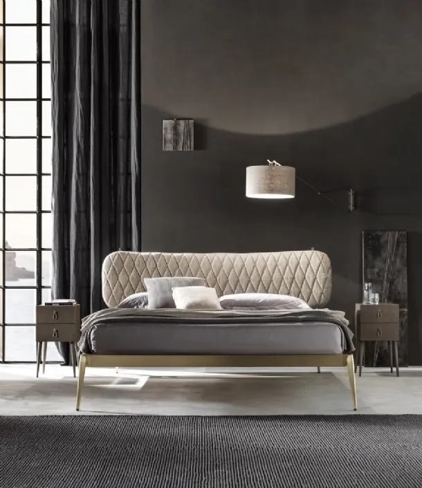Bed with padded headboard and metal frame Urbino Trapuntato Cantori